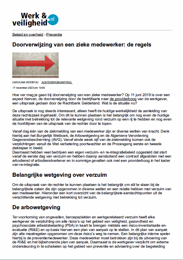 Doorverwijzing van een zieke medewerker: de regels - SBI Formaat