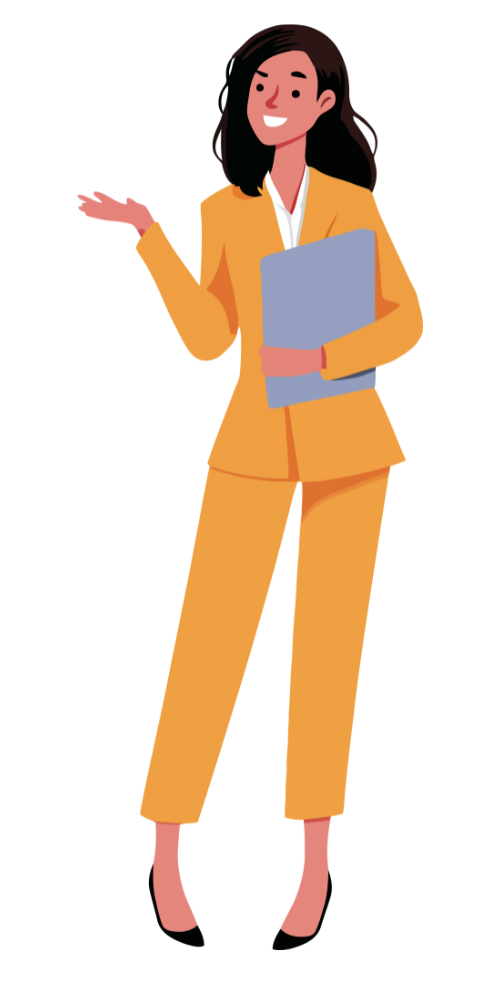 zakenvrouw in de pak, kijkt enthousiast