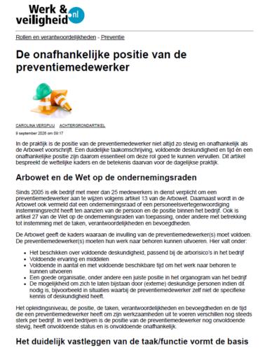 Onafhankelijke positie preventiemedewerkers